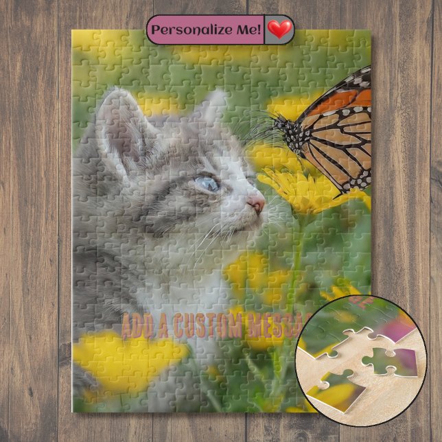 Grey White Kitten Monarch Butterfly Jigsaw Puzzle (Grey White Kitten Monarch Butterfly Jigsaw Puzzle)