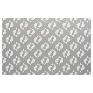 Grey white Koi Fish oriental pattern fabric