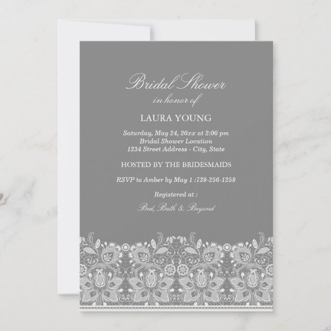 Grey & White Lace | Bridal Shower Invitation (Front)