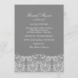 Grey & White Lace   Bridal Shower Invitation