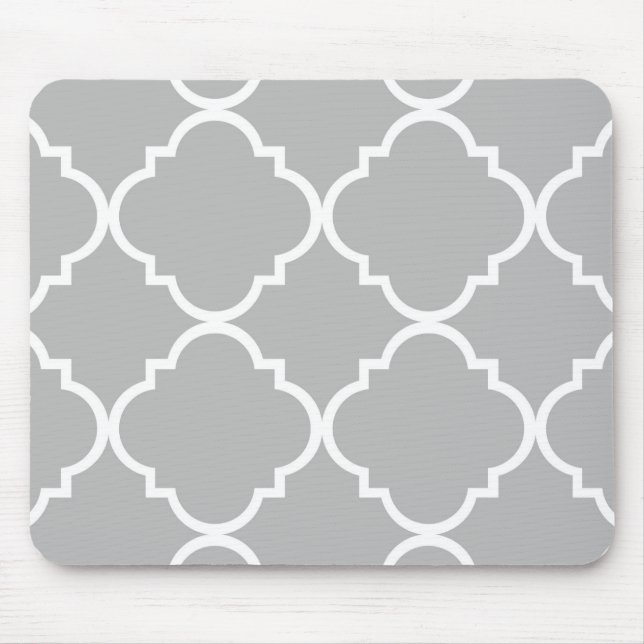 Grey White Large Quatrefoil Pattern Mouse Mat (Front)