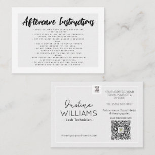 grey white Lashes Eyelash Extensions aftercare Business Card