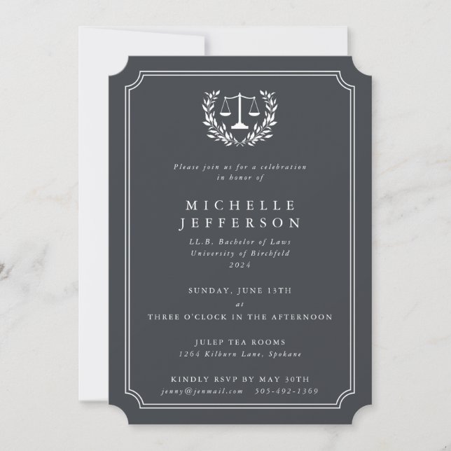Grey/White Law School Graduation Announcement (Front)