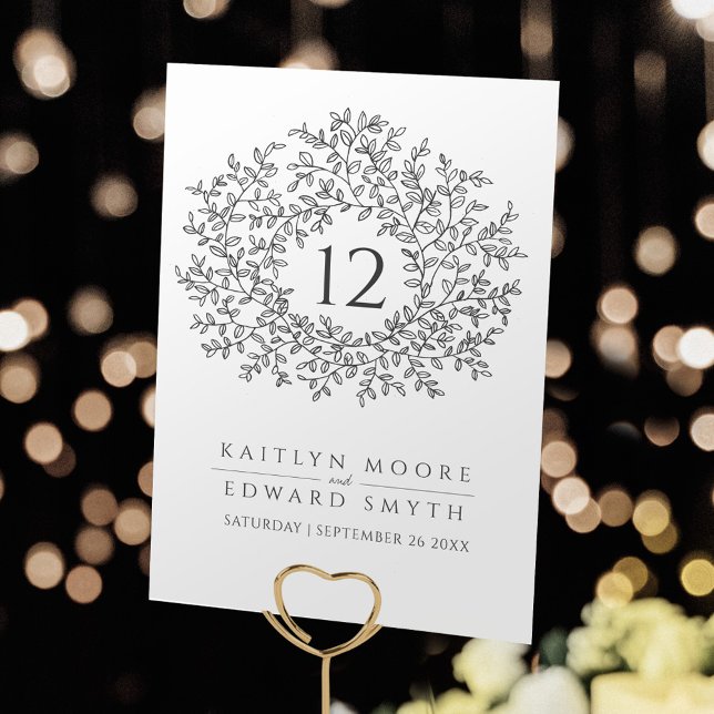 Grey white leaf circle monogram wedding custom table number (Creator Uploaded)