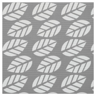 Grey white leaves pattern fabric