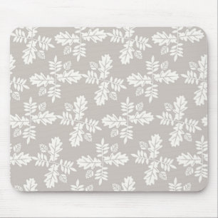 Grey White Leaves Vintage Line Leaf Pattern Mouse Mat