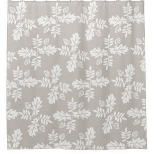 Grey White Leaves Vintage Line Leaf Pattern  Shower Curtain