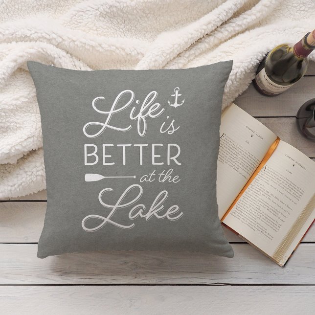 Grey & White Life Is Better At the Lake Cushion (Creator Uploaded)