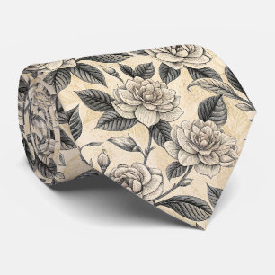 Grey White Magnolia Porcelain Botanical Tie