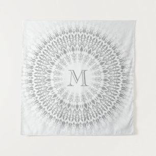 Grey White Mandala Monogram Tapestry