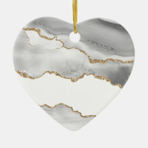 Grey White Marble Agate Refined Golden Glitter Ceramic Tree Decoration