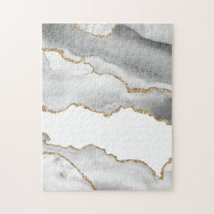 Grey White Marble Agate Refined Golden Glitter Jigsaw Puzzle