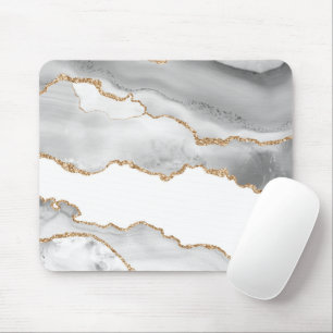 Grey White Marble Agate Refined Golden Glitter Mouse Mat