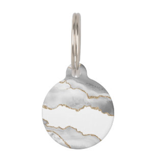 Grey White Marble Agate Refined Golden Glitter Pet Tag