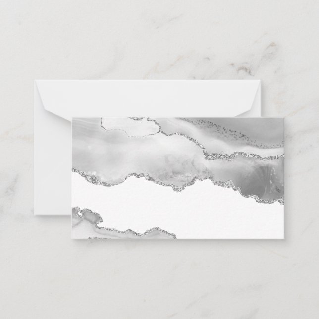 Grey White Marble Agate Simple Silver Glitter Card (Front)