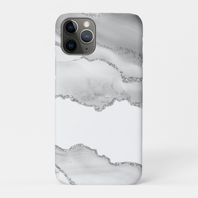 Grey White Marble Agate Simple Silver Glitter Case-Mate iPhone Case (Back)