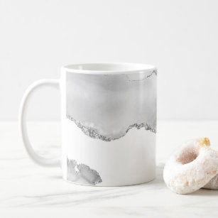 Grey White Marble Agate Simple Silver Glitter Coffee Mug