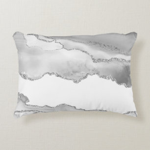 Grey White Marble Agate Simple Silver Glitter Decorative Cushion