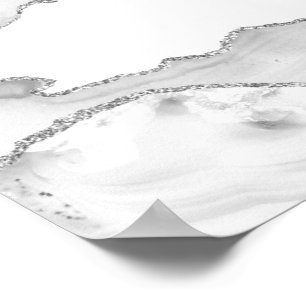 Grey White Marble Agate Simple Silver Glitter Poster