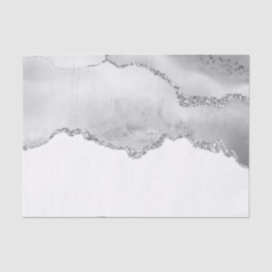 Grey White Marble Agate Simple Silver Glitter Tissue Paper