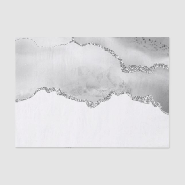 Grey White Marble Agate Simple Silver Glitter Tissue Paper (Front)