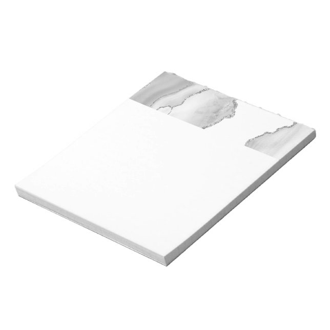Grey White Marble Agate Simple Silver Sparkle Notepad (Rotated)