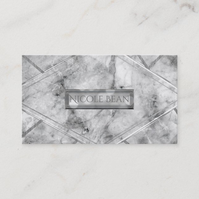 Grey & White Marble Glam Chic Elegant Style Business Card (Front)