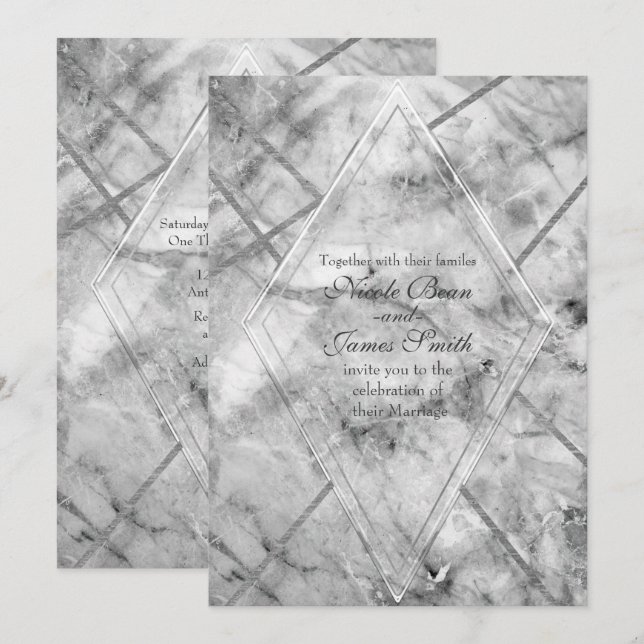 Grey & White Marble Glam Wedding Invitations (Front/Back)