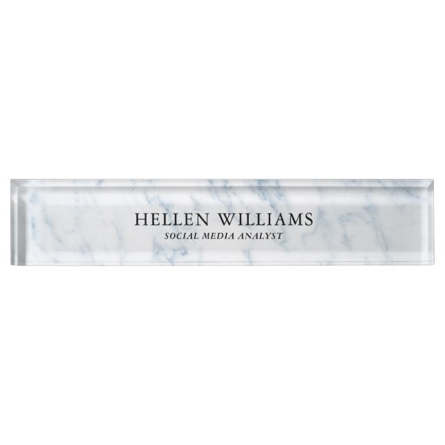 Grey & White Marble Stone Desk Name Plate (Front)