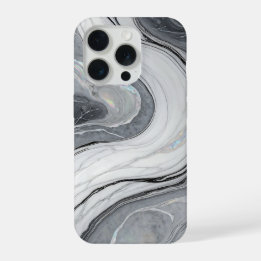 Grey White Marble Swirl Holographic Luxury iPhone 15 Pro Case