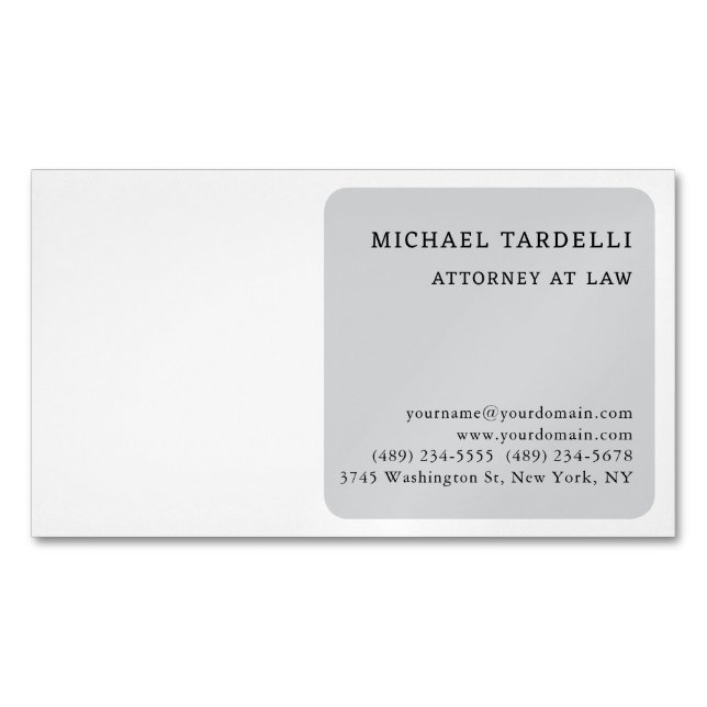 Grey White Minimalist Classical Professional Magnetic Business Card (Front)