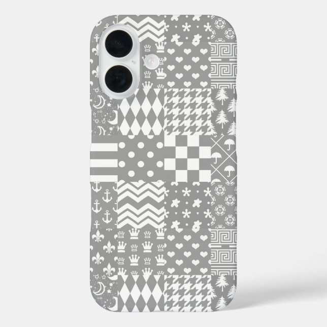 Grey White Mixed Patterns Patchwork Design  Case-Mate iPhone Case (Back)