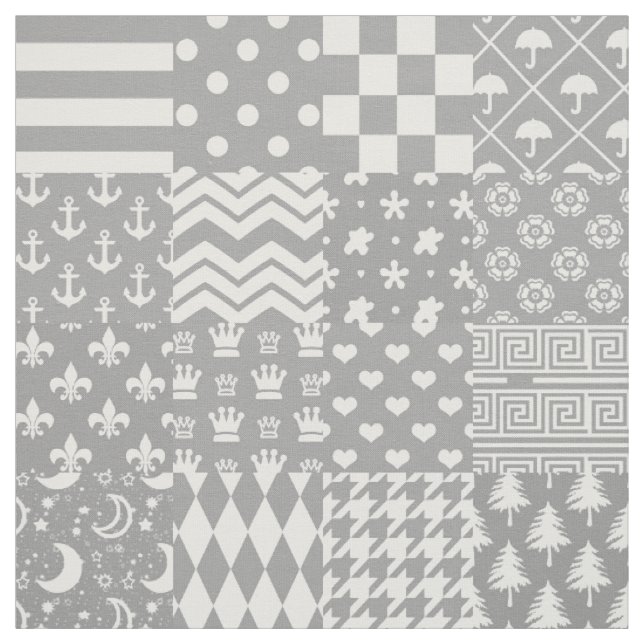 Grey White Mixed Patterns Patchwork Design  Fabric (Swatch)