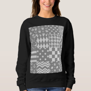 Grey White Mixed Patterns Patchwork Design  Sweatshirt