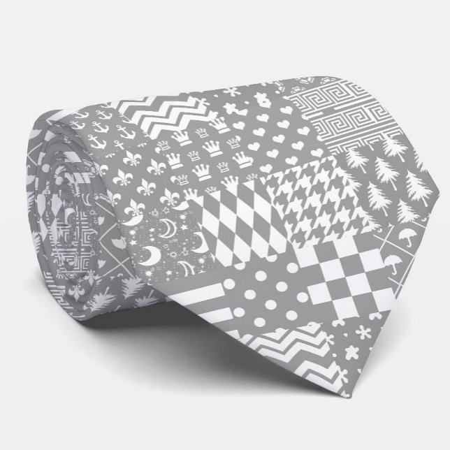 Grey White Mixed Patterns Patchwork Design  Tie (Creator Uploaded)