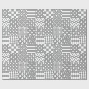 Grey White Mixed Patterns Patchwork Design Wrapping Paper
