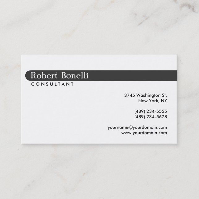 Grey White Modern Consultant Business Card (Front)