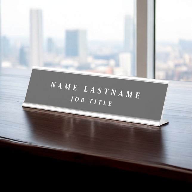 Grey White Modern Elegant Professional Classy Desk Name Plate (Creator Uploaded)