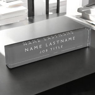 Grey White Modern Elegant Professional Classy Nameplate