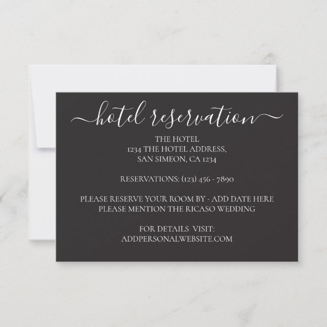 Grey White Modern Flower Hotel Reservation Wedding RSVP Card (Front)
