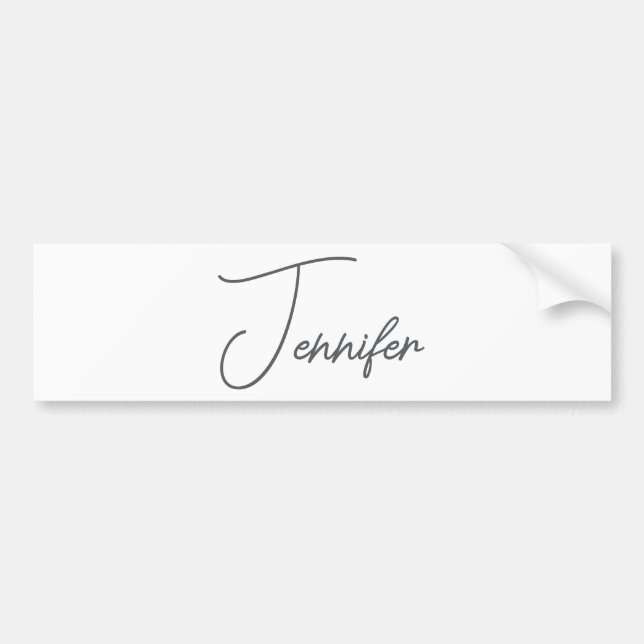 Grey White Modern Minimalist Handwriting Name Bumper Sticker (Front)