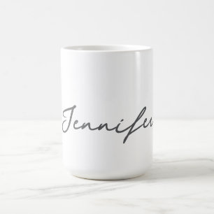 Grey White Modern Minimalist Handwriting Name Coffee Mug