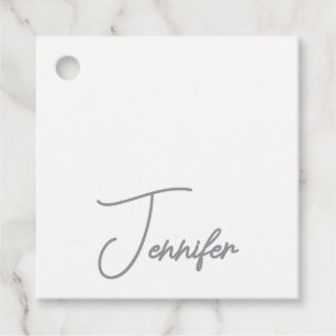 Grey White Modern Minimalist Handwriting Name Favour Tags