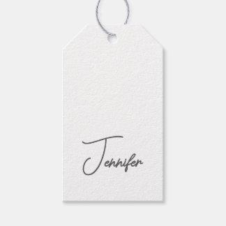 Grey White Modern Minimalist Handwriting Name Gift Tags