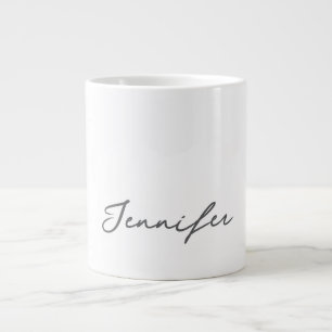Grey White Modern Minimalist Handwriting Name Large Coffee Mug