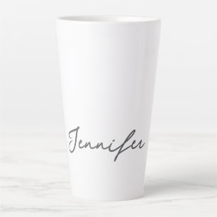 Grey White Modern Minimalist Handwriting Name Latte Mug