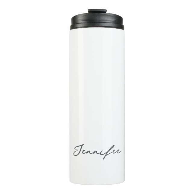 Grey White Modern Minimalist Handwriting Name Thermal Tumbler (Front)