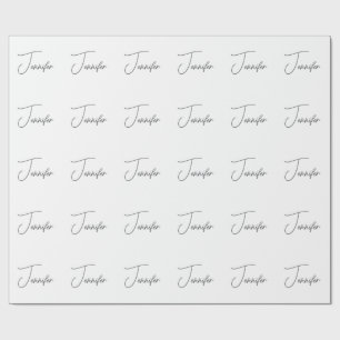 Grey White Modern Minimalist Handwriting Name Wrapping Paper