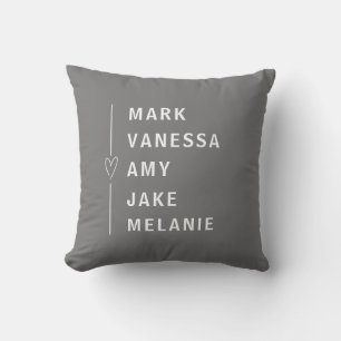 Grey White Modern Names Minimalist Heart Cushion