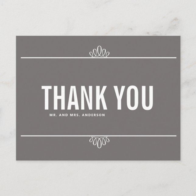 Grey White Modern Typography Thank You Postcard (Front)